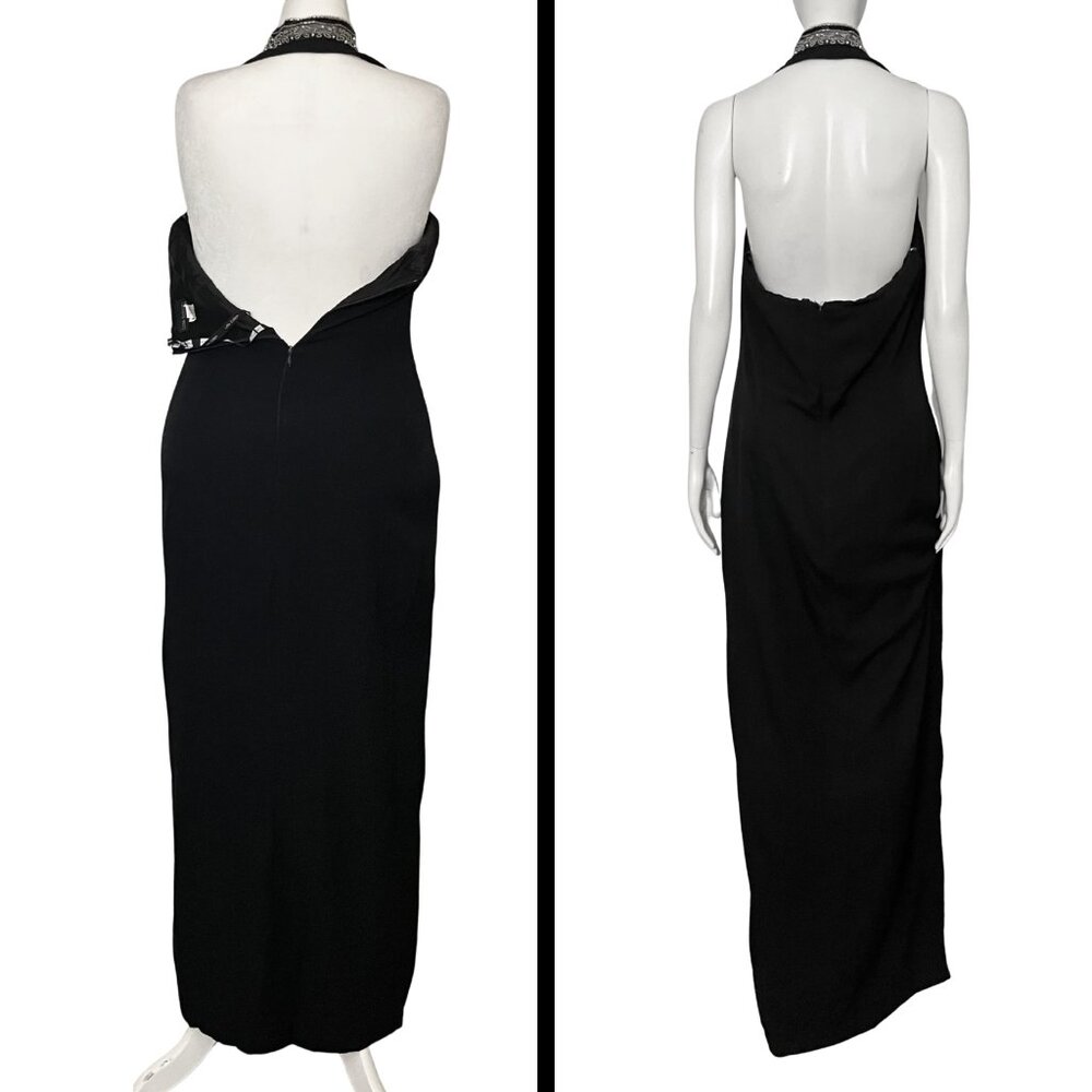 Vintage 90s Black Beaded Halter Prom Formal Dress. M/L 14. Art Deco Whimsigoth - Picture 5 of 10